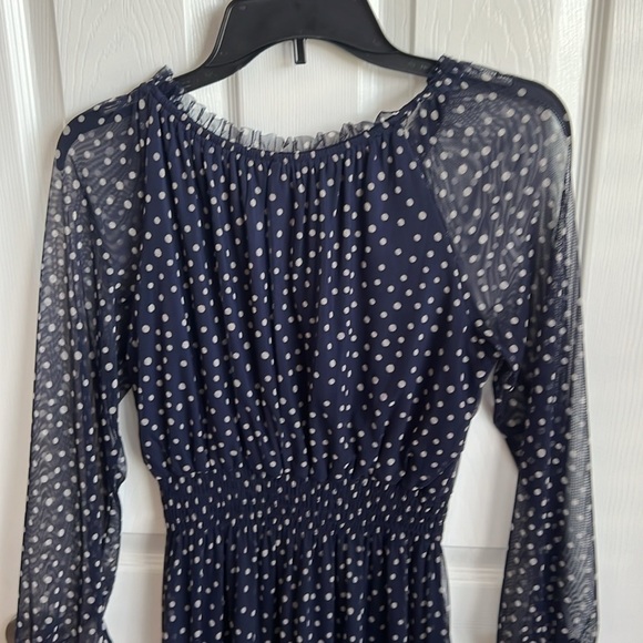 KATE & Lily Navy Blue‎ Polka Dot Long Sleeve Sheer Midi Dress Size 8 - Picture 7 of 11